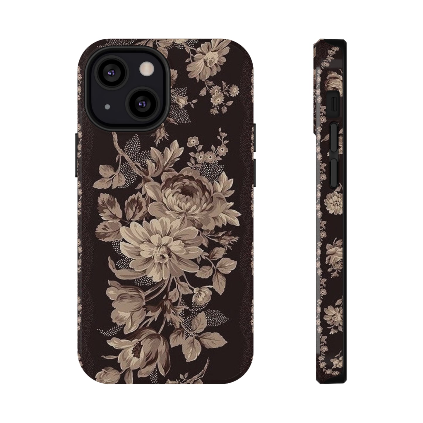 Cream Flower Print Impact-Resistant Cases