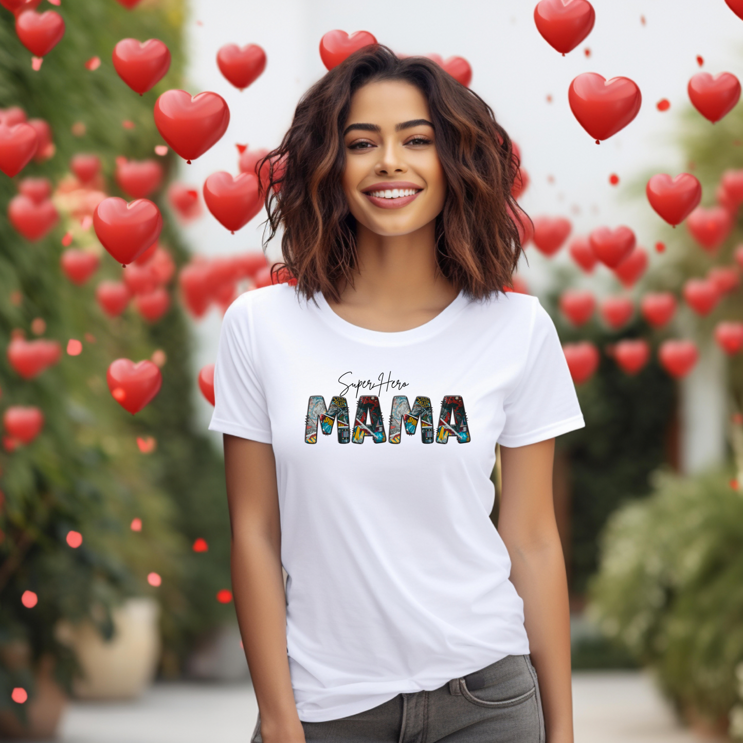 Superhero Mama Print Jersey Short Sleeve Tee