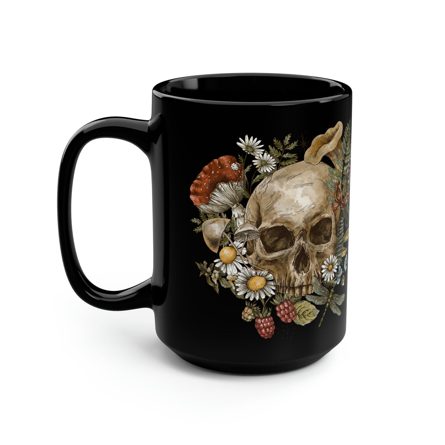 Mushroom Skull Black Mug, 15oz