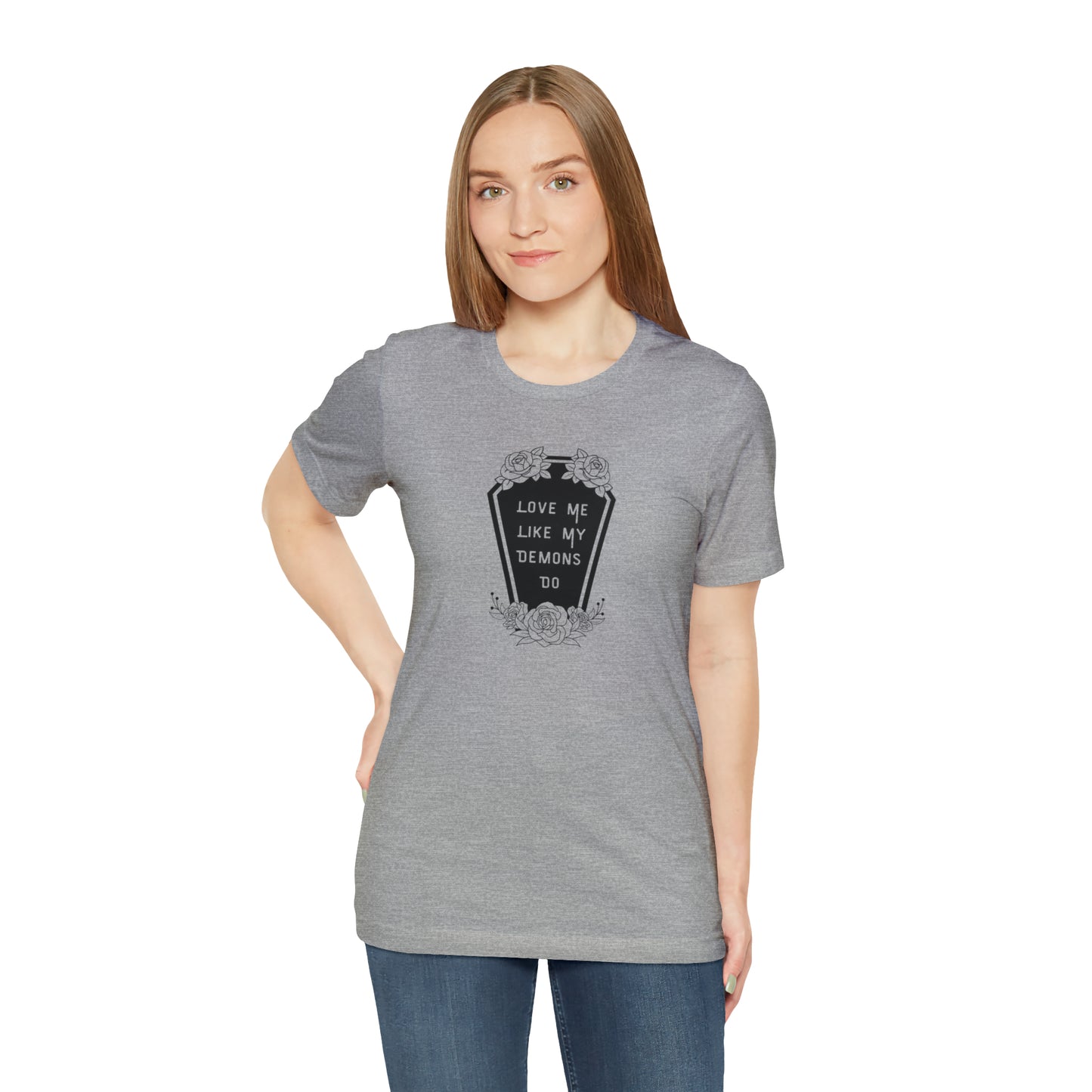 Love Me Like My Demons Do Print Jersey Short Sleeve Tee