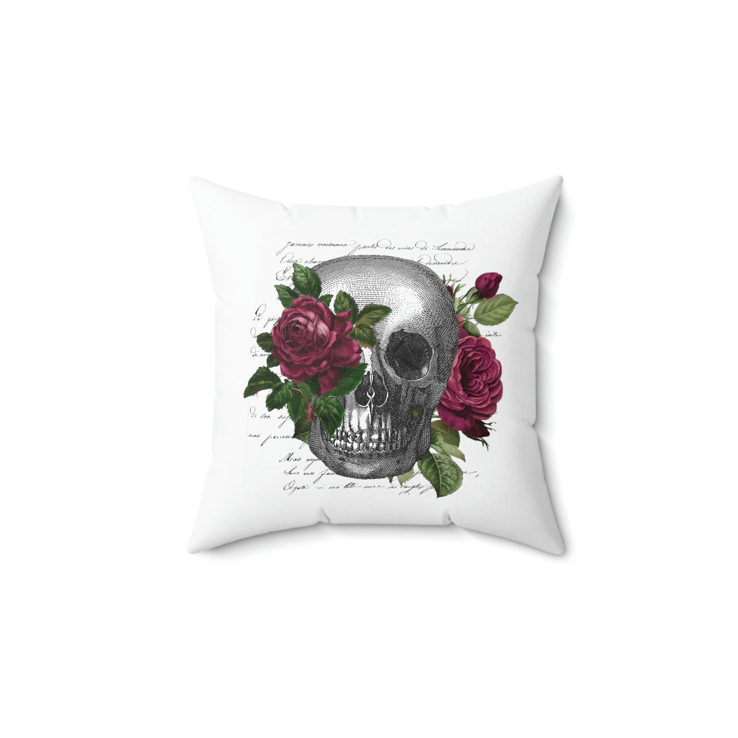 Vintage Rose Skull Print, Faux Suede Square Pillow