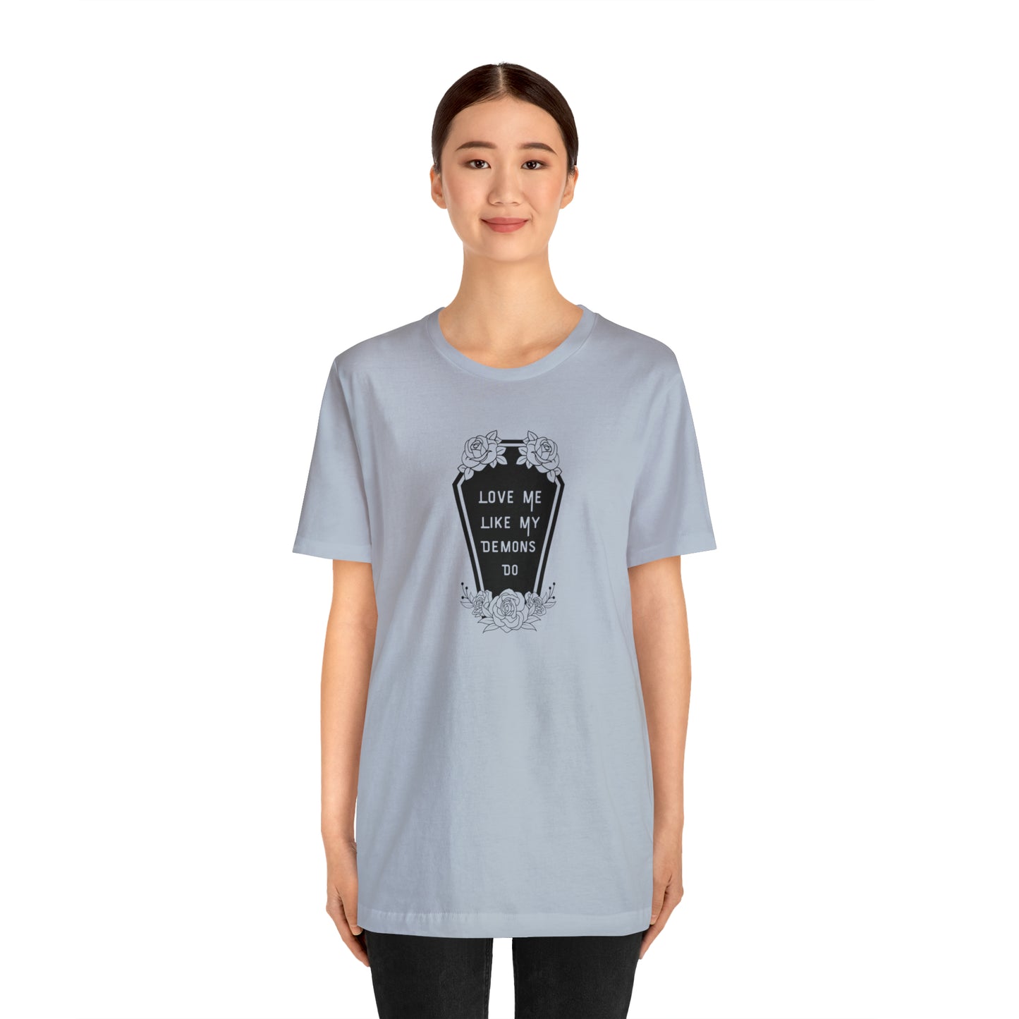 Love Me Like My Demons Do Print Jersey Short Sleeve Tee