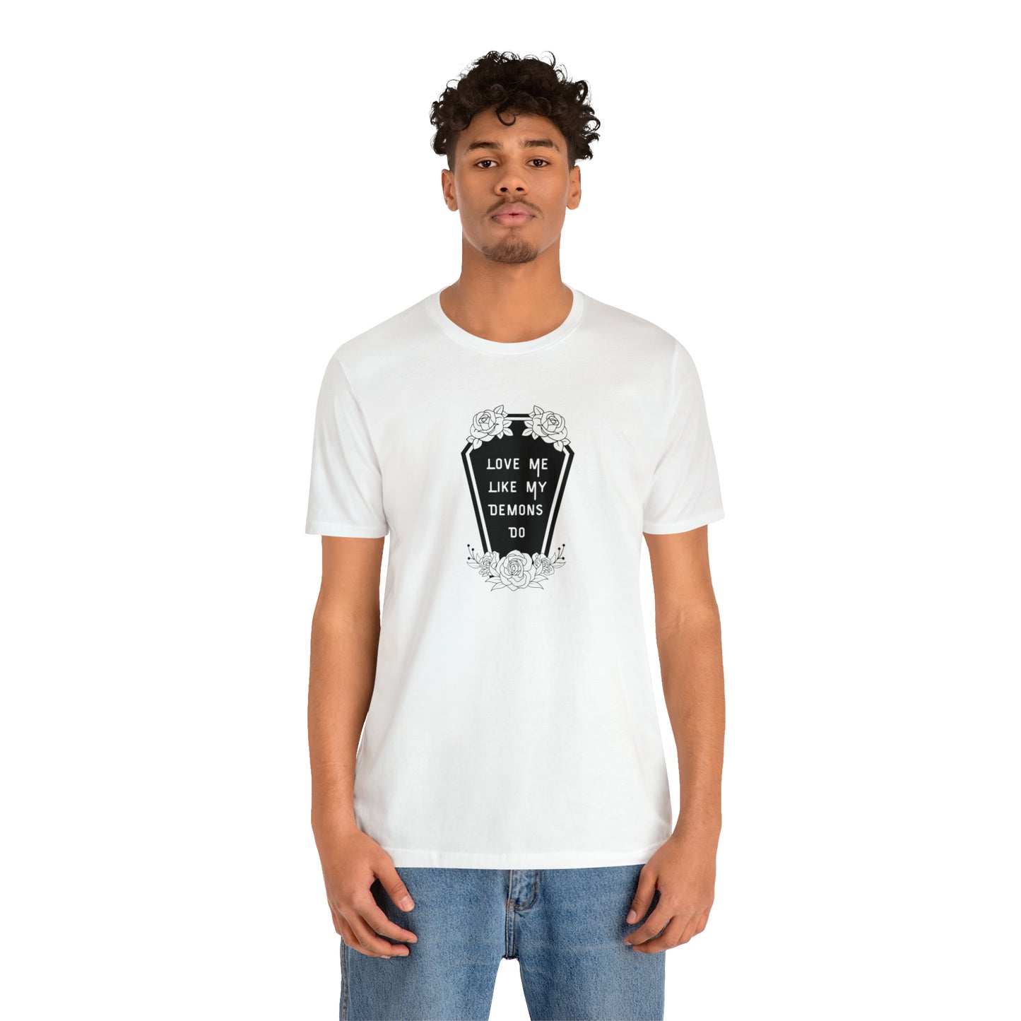 Love Me Like My Demons Do Print Jersey Short Sleeve Tee